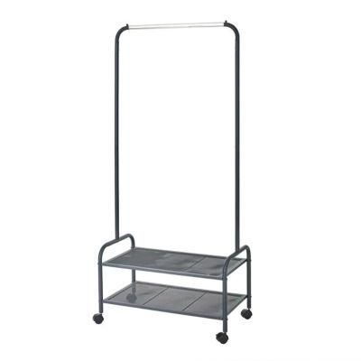 Clothes Stand Steel Coat Rack with Double Mesh Shelves