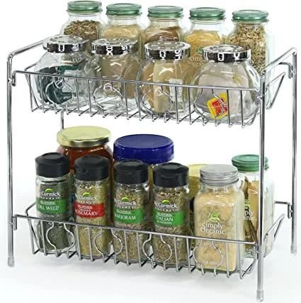 Spice Rack Organizer for Countertop 2 Tier Counter Shelf Standing Holder Storage for Kitchen Cabinet-Bronze