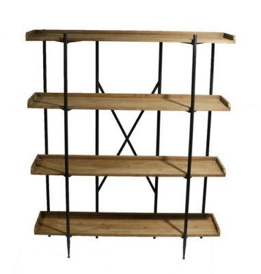 Customizable Retro Steel-Wood Display Rack, Household Shelf, Floor-to-Ceiling Four-Layer Bookshelf