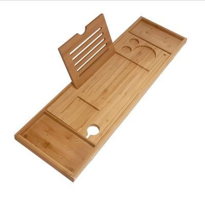 Bamboo Bath Tray Expandable Bathtub Caddy Bath Table with Reading Rack Includes Wine Glass