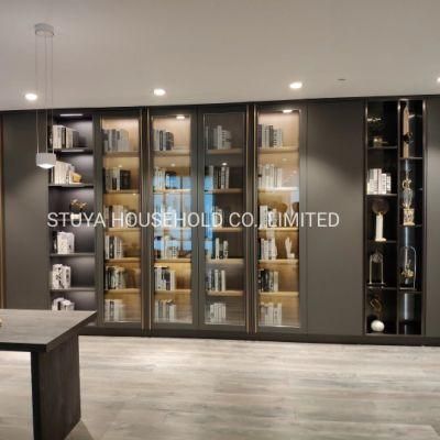 Office Furniture Light Luxury Style Glass Door Bookcase Wardrobe Cabinet