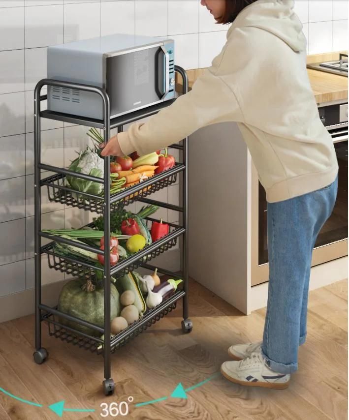 Kitchen Vegetable Basket Rack Floor Type Multi-Functional Household Fruit and Vegetable Storage Mobile Vegetable Shelf