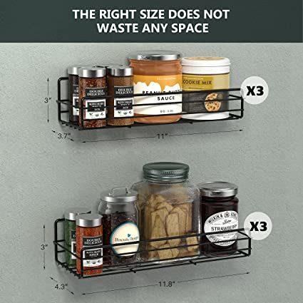 Spice Rack Organizer Wall Mount Hanging Black Spice Organizer Shelf Farmhouse Seasoning Organizer Space-Saving Holder for Kitchen Wall