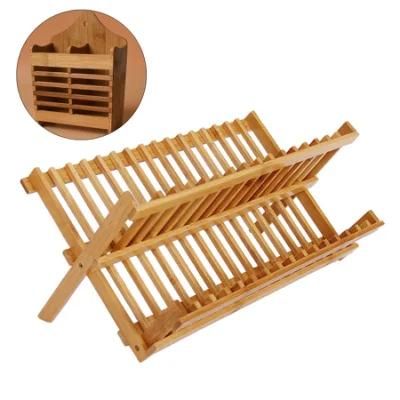 Bamboo Holder Stand Plates Drying Storage Kitchen Wood Tool Dish Drainer Rack Bh-4001