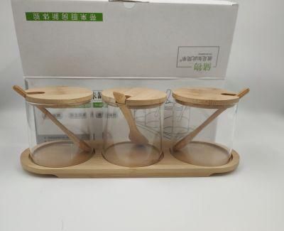 Wholesale 3PCS Set 300ml Spice Rack Set with Wooden Base Shelf with Colorful Package