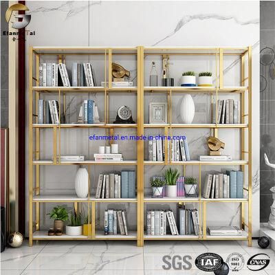 Ef954 Foshan Factory Gold Price Hotel Living Room Decoration Stainless Steel Customized Metal Book Shelves