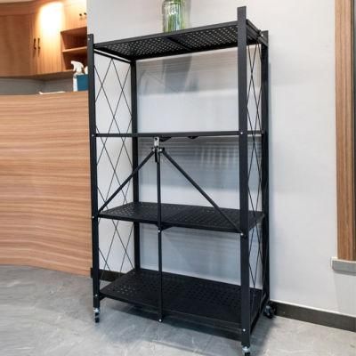 Metal Home Bathroom Organizer 2/3/4/5 Tier Foldable Kitchen Metal Plate Shelf/ Storage Rack with Wheels