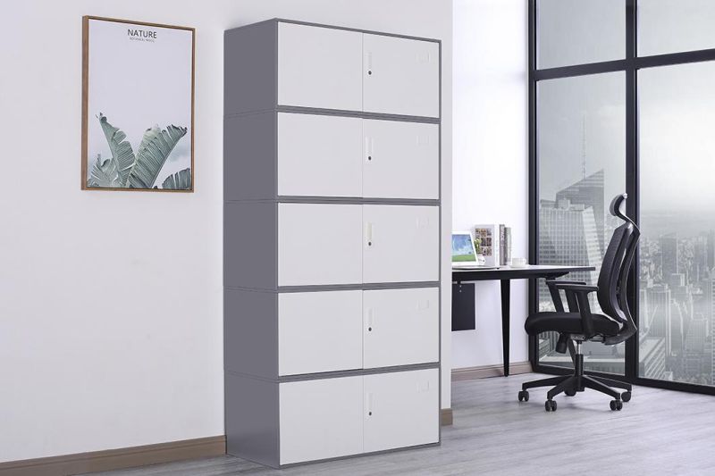 Modern Metal Furniture Office Storage Four Shelves Steel Swing Door Cabinet