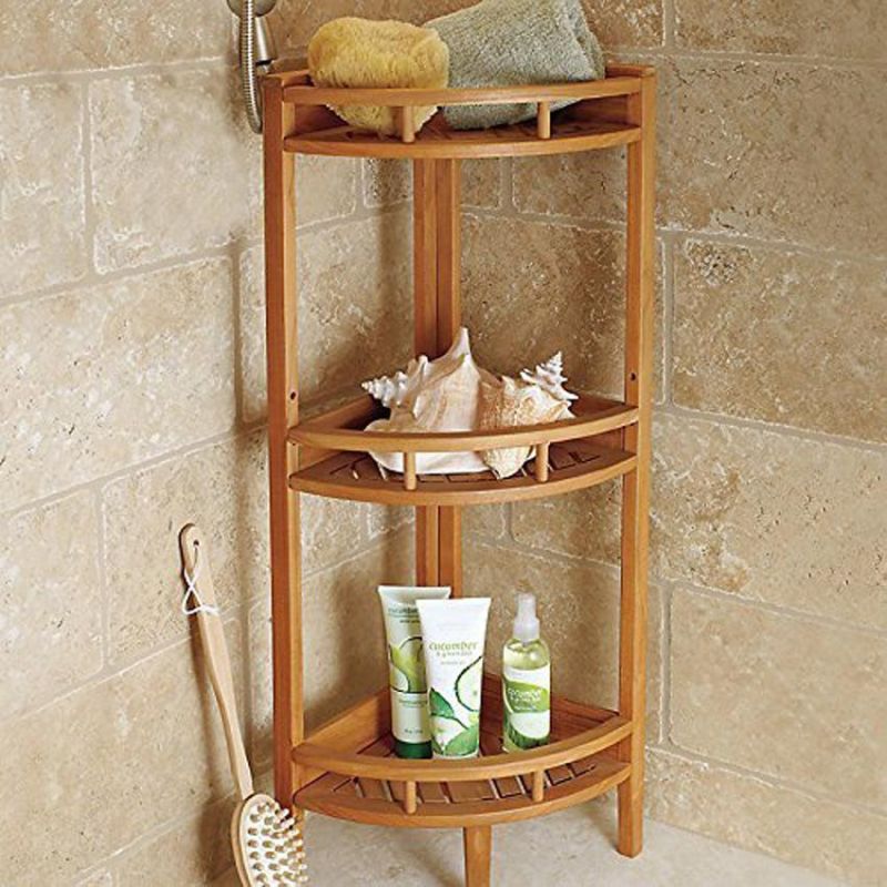 Multi-Functional Bathroom Rack Bamboo Corner Storage Racks 4-Layer Natural