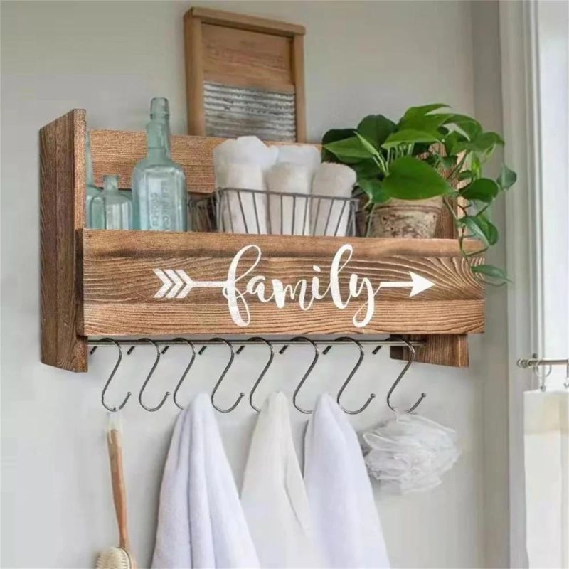 Coffee Mug Holder Wall Mounted 6 Hooks Cup Holder Rustic Mug Rack with Shelf Wood Cup Organizer