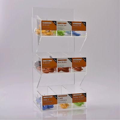 Custom 3 Tiers Transparent Acrylic Mobile Data Line Organizer Charger Storage Rack