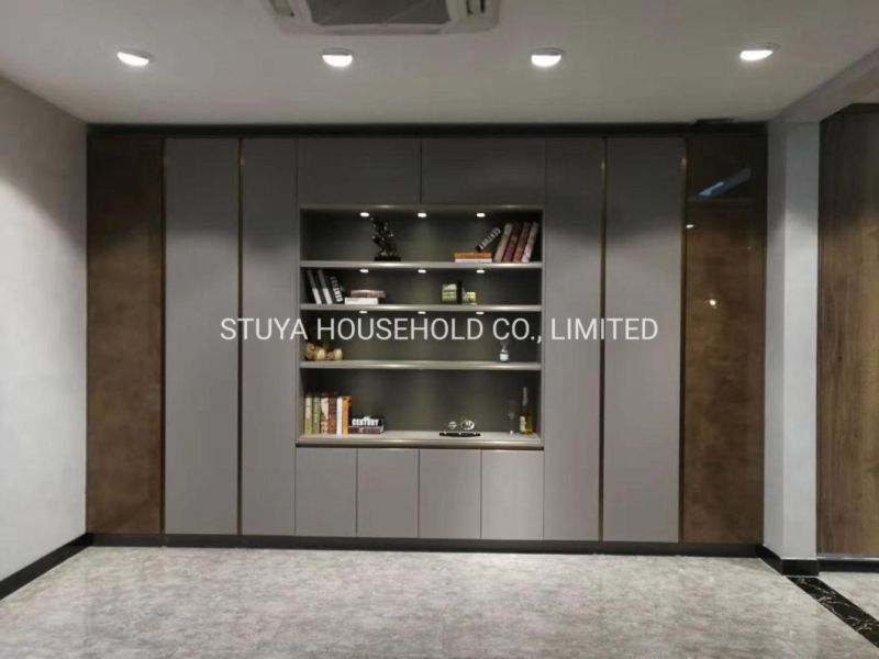 Office Furniture Light Luxury Style Glass Door Bookcase Wardrobe Cabinet