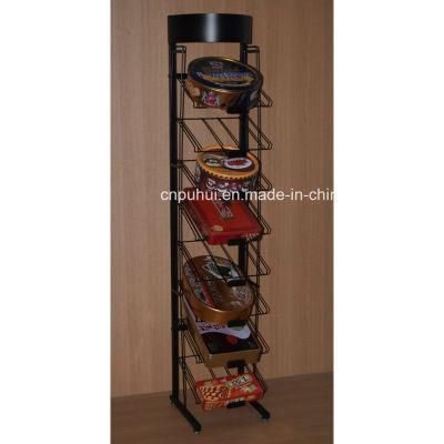 Multi Adjustable Shelf Metal Floor Standing Biscuits Cookies Display Rack (PHY1064F)
