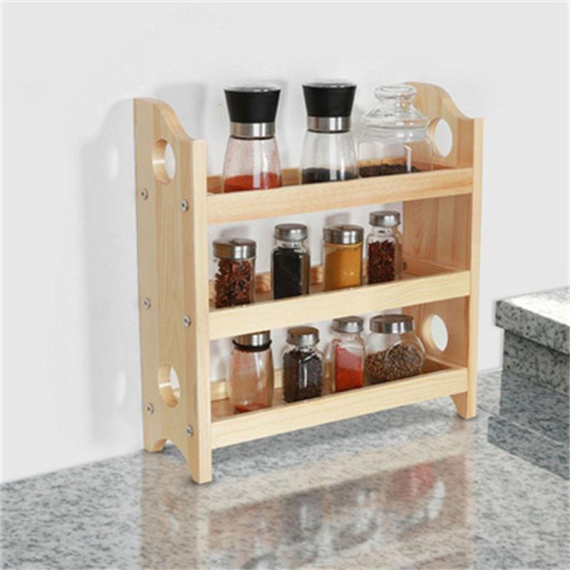 Wholesale 3 Tiers Kitchen Bathroom Counter-Top Storage Shelf Standing Wood Rack Storage