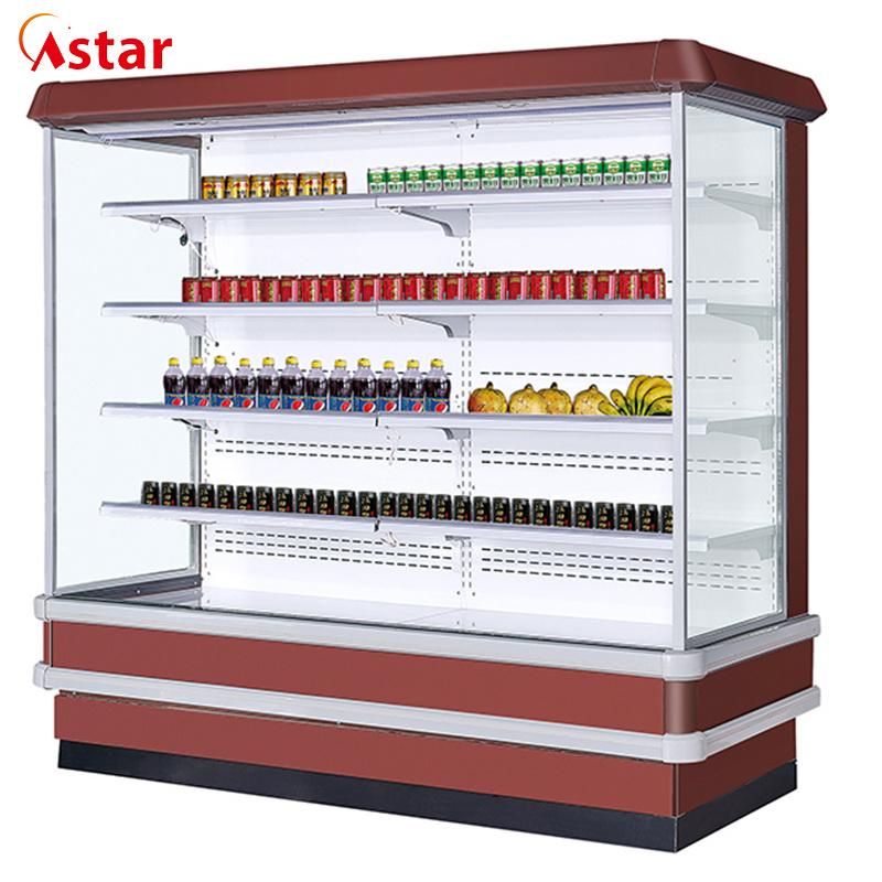 Display Beverages and Fruits Perspective Glass Open Shelf Cooler Commercial Refrigerator