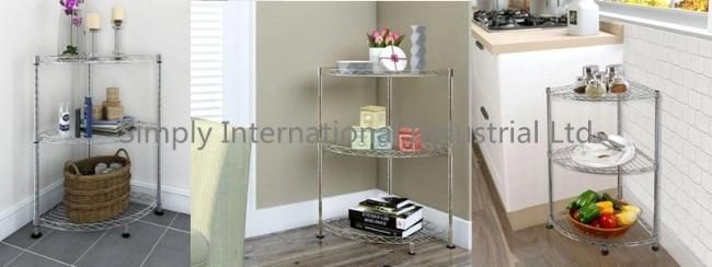 Corner Shelf 3 Tiers Adjustable Metal Storage Wire Shelving Unit Corner Rack Silver for Living Room, Bathroom, Kitchen