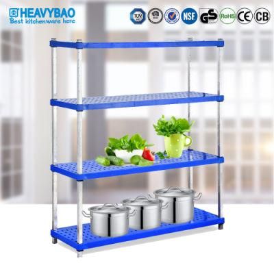 Heavybao Catering Equipment Plastic Nylon Shelf Kitchen Storage Rack with Stainless Steel Tube
