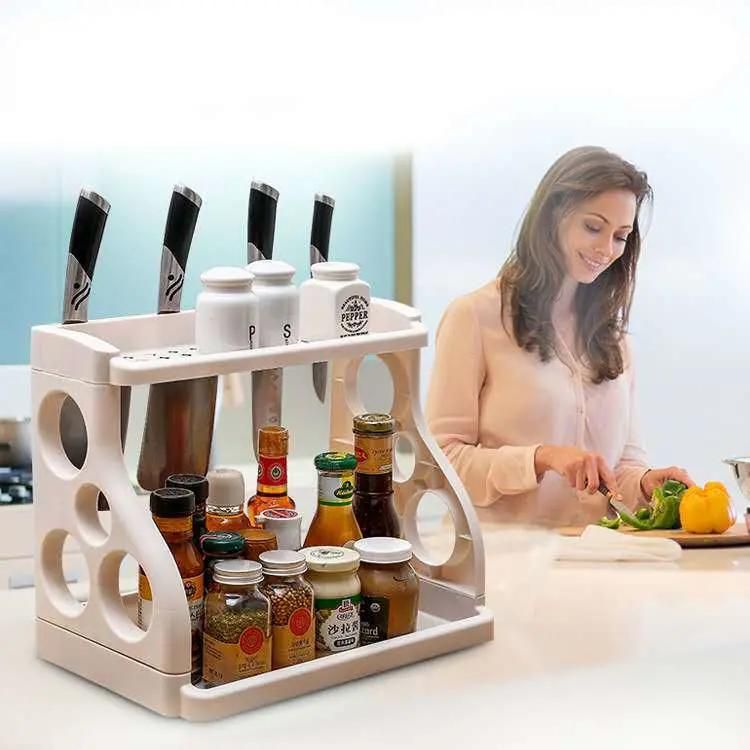 Amazon Top Selling 2 Tier Standing Spoon Holder Plastic Kitchen Utensil Spice Rack Storage Chopping Board and Knife