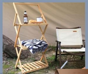 3 Layer Bamboo Wood Picnic Camping Storage Rack Foldable Shelf for Outdoor