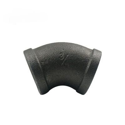 Black Malleable Cast Iron Pipe Coupling 45NPT Thread Elbow for Vintage Industrial Shelf