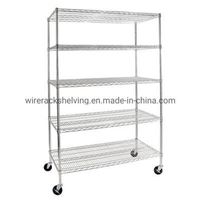 Medical Storage Stainless Steel Mobile Shelving / Rolling Wire Storage Racks 5 Tire