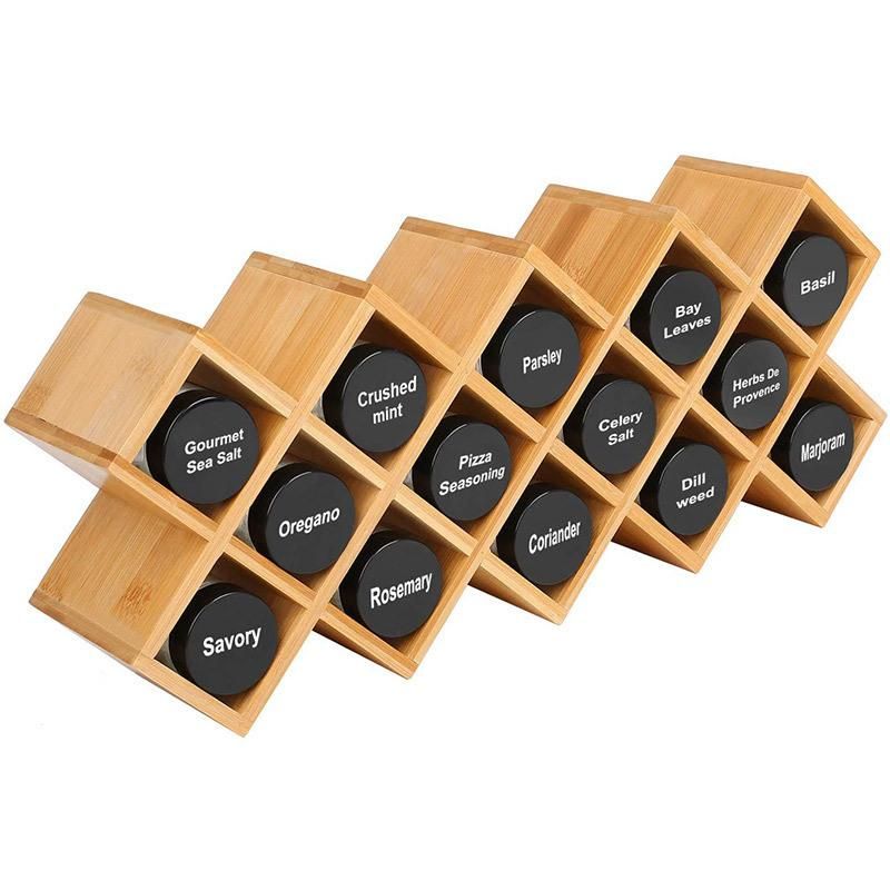 3-Tier Expandable Adjustable Kitchen Spice Rack Organizer Wooden Bamboo Spice Rack
