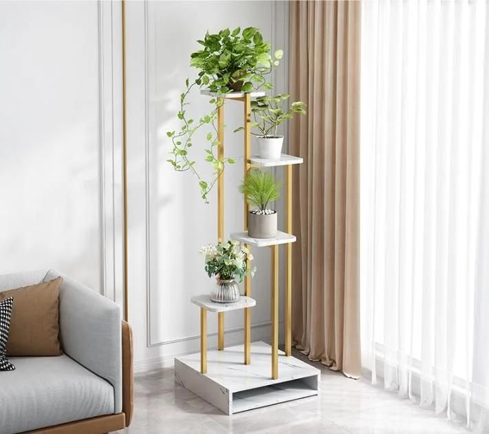 Light Luxury Flower Stand Balcony Shelf Interior Decoration Living Room Simple Flower Pot Shelf Floor-Standing Multi-Layer Green Radish Flower Stand