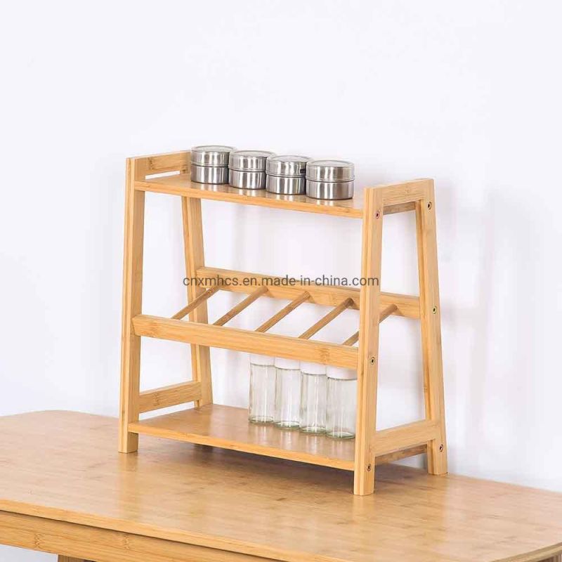 3-Tier Spice Rack Organizer Kitchen Shelves Wooden Storage Shelves Standing Bamboo Countertop Spice Rack Drying Plate Rack Dish Rack