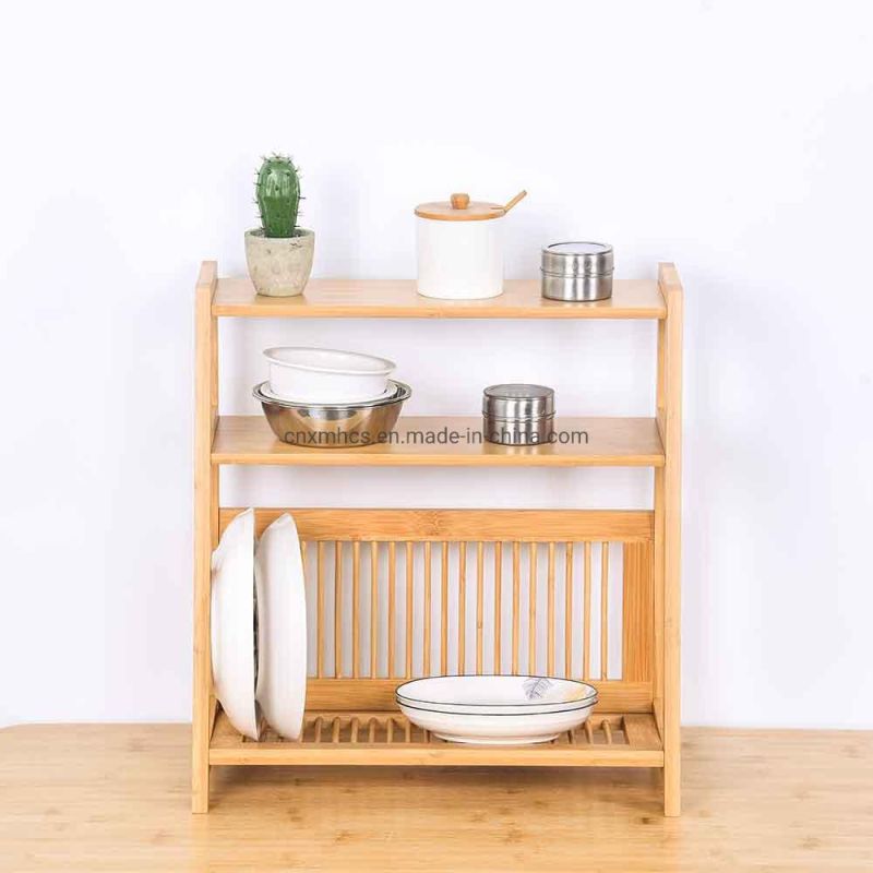 Multi-Functional 3-Tier Bamboo Spice Rack Organizer Kitchen Counter Wooden Storage Shelves Standing Kitchen Drying Plate Rack Dish Rack