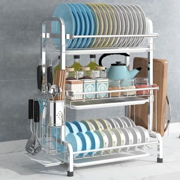 2 Tier Metal Kitchen Rack with Silverware Holder Countertop Organization Shelf