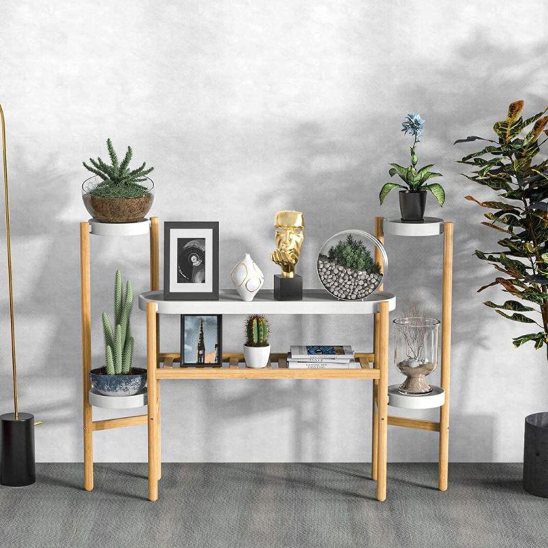 Bamboo Plant Shelf Indoor, 3 Tier Tall Plant Stand Table for Multiple Plants Holder, Corner Plant Display Rack (3-2-3 Tier)