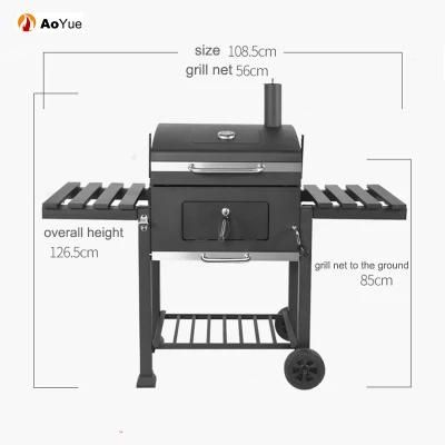 Outdoor Adjustable Height Heavy Duty Backyard Cast Iron BBQ Charcoal Grill with Side Shelf