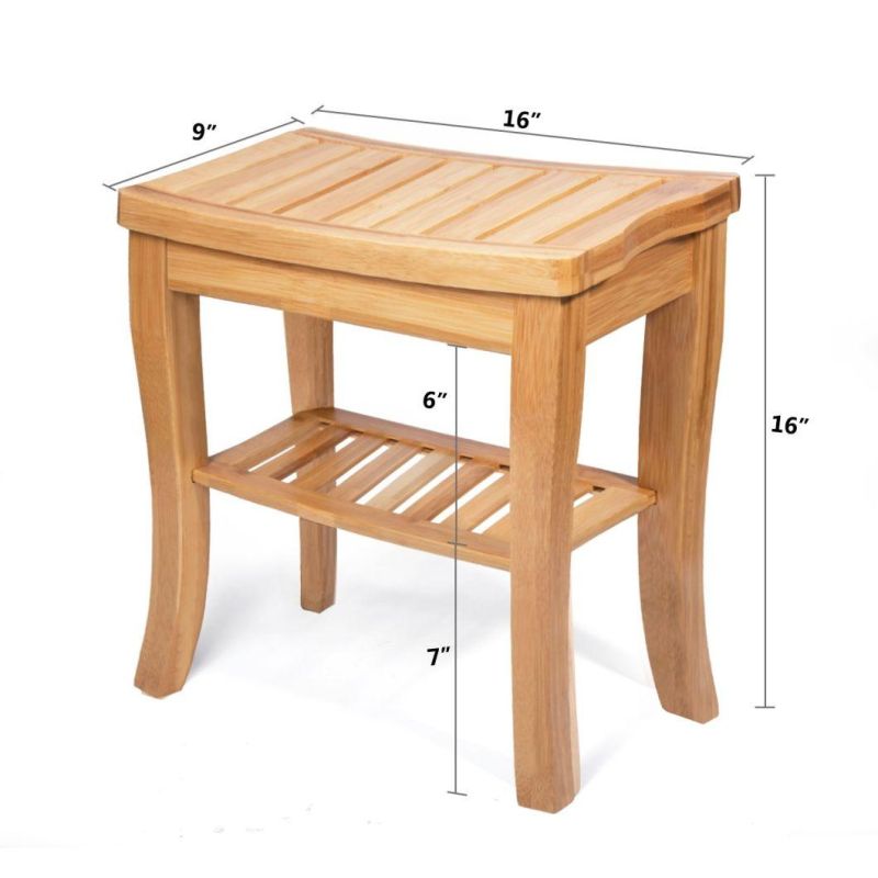 Bamboo Shower Bench Seat, Portable SPA Bathing Stool, with Towel Shelf for Indoor or Outdoor, Handles, Natural