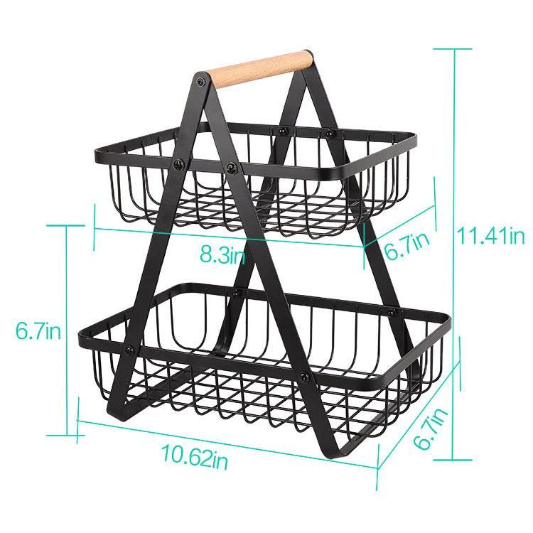 Folded Double Portable Iron Kitchen Vegetable Rack Storage Basket Rack Storage Rack Fruit Basket