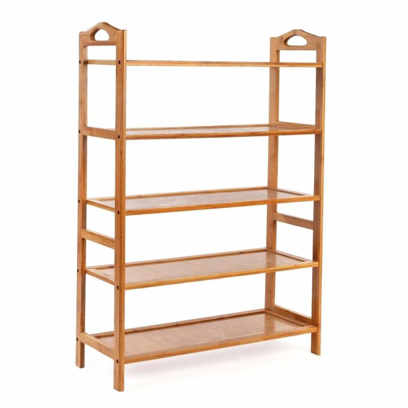 Multi Purpose 5-Tier Bamboo Rack with Handles Bamboo Storage Shelf