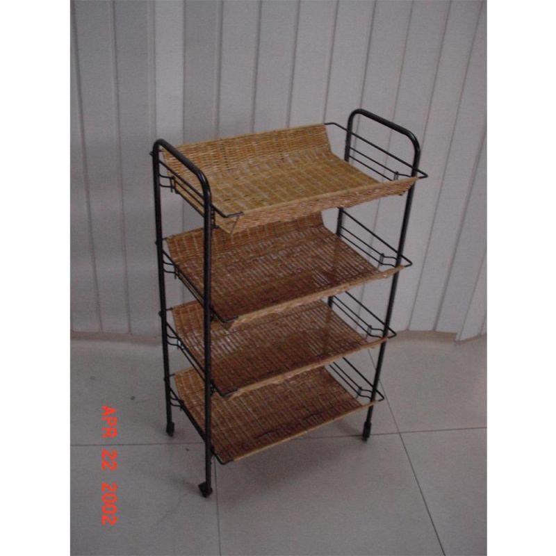 Wicker Rolling Cart Utility Cart Rattan Rack Detachable Rack