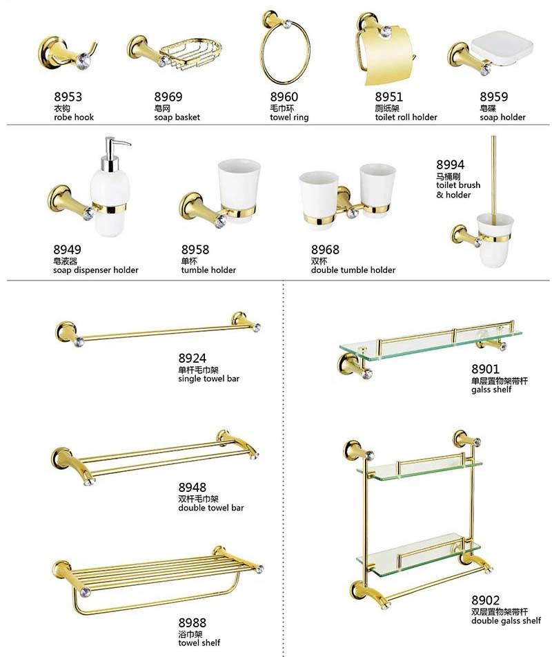 Factory Golden Chrome Brass Bathroom Accessories Bathroom Fittings Set