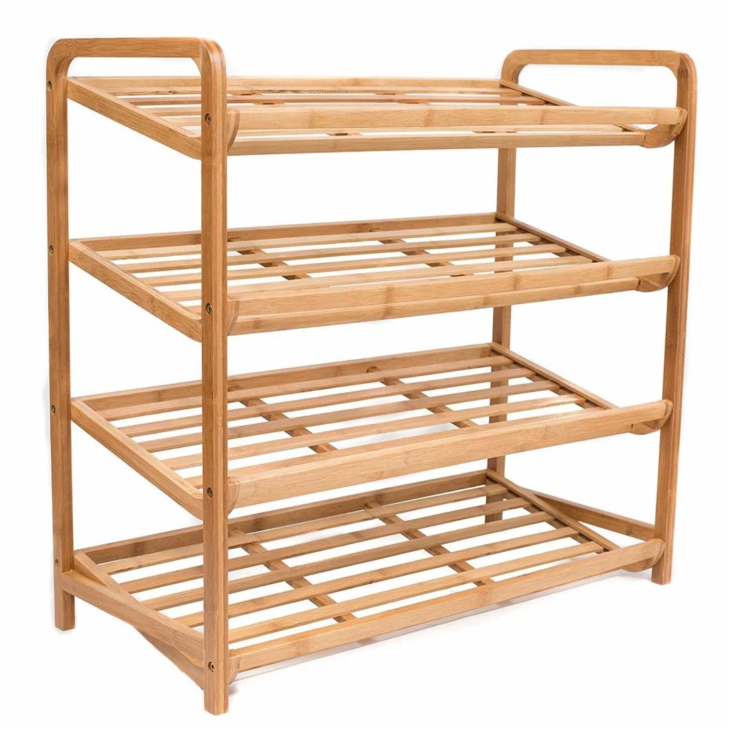 Multi Functional Free Standing Shoe Rack Book Bamboo Storage Rack 4 Tier