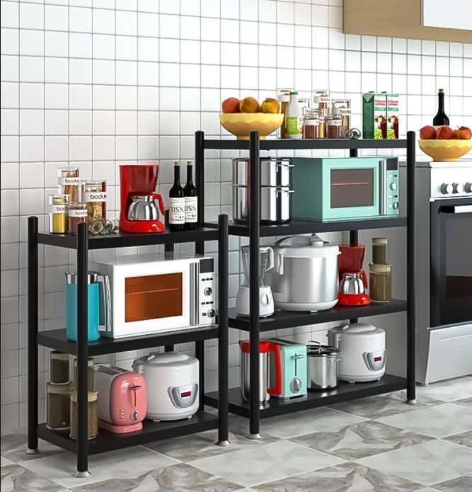 Stainless Steel Kitchen Shelf Floor Type Multi-Layer Storage Floor Type Multi-Function Microwave Oven Storage Shelf