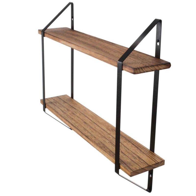 Wall Mounted Metal Shelf Bracket with 2 Layer for Wooden Floating Shelf