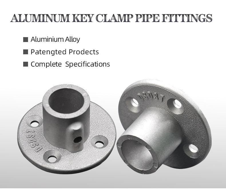 Aluminium Key Clamp Alloy Flange Pipe Fittings Four Holes Base Flange Through Pipe Nipples