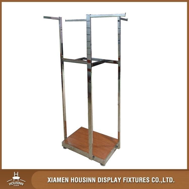 High Quality Two-Way Polished stainless Steel Clothing Store Display Rack