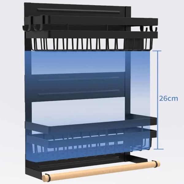 Magnetic Spice Rack for Refrigerator 4-Tier Shelf with Paper Towel Roll Holder