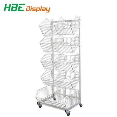 Wire Stackable Basket Stand Rack for Storage with Wheels