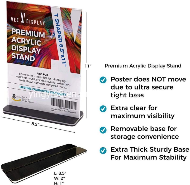 Hot Sell Transparent T Style Acrylic Sign Holders Custom Sizes