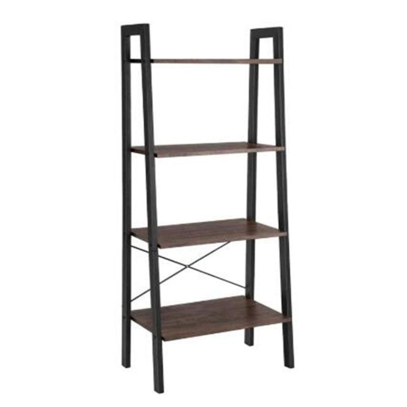 4 Tier Wooden Ladder Bookshelf Metal Frame Industrial Bookshelf Display Rack