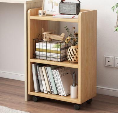 Movable Bookcase with Wheels Bookshelf Lattice Frame Bookcase