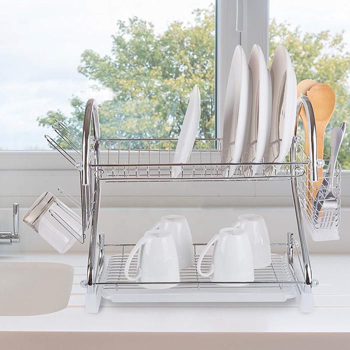 Easy DIY Adjustable Stainless Steel Stand Storage Shelf Over Sink Dish Drying Kitchen Rack