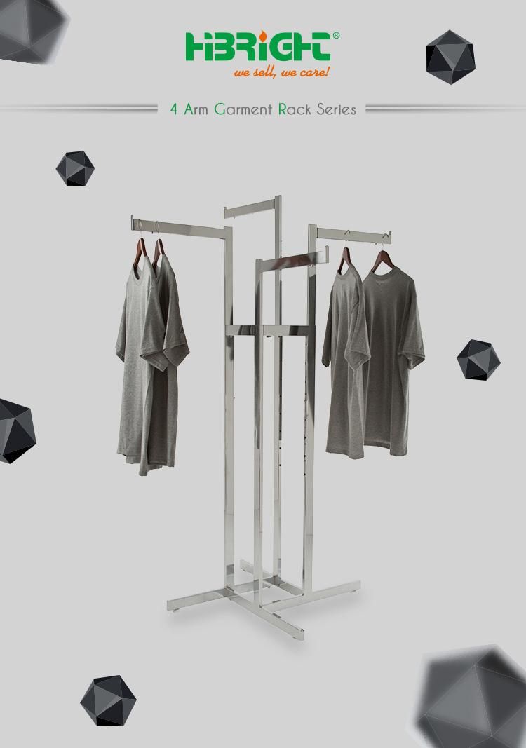 Four Way Movable Cloting Garment Display Rack with Straight Arm