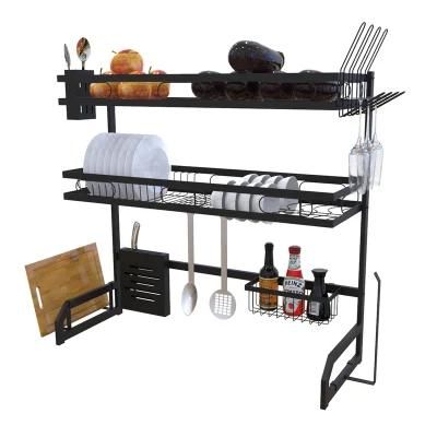 201 Stainless Steel 2-Tier Dish Rack with Utensil Holder Countertop Organizer, Non-Slip, Black